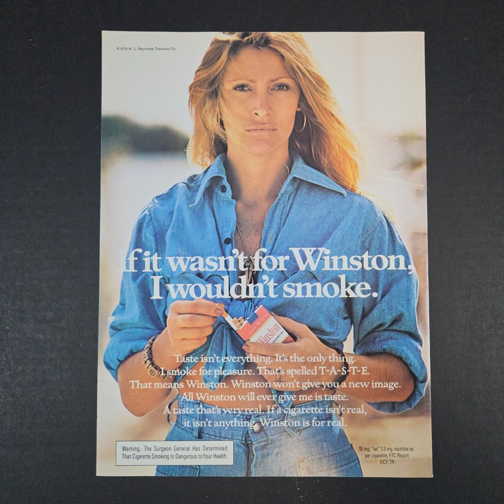 1976 Winston Cigarettes RJ Reynolds Tobacco Vintage Print Ad‎ Smoking Hot Woman